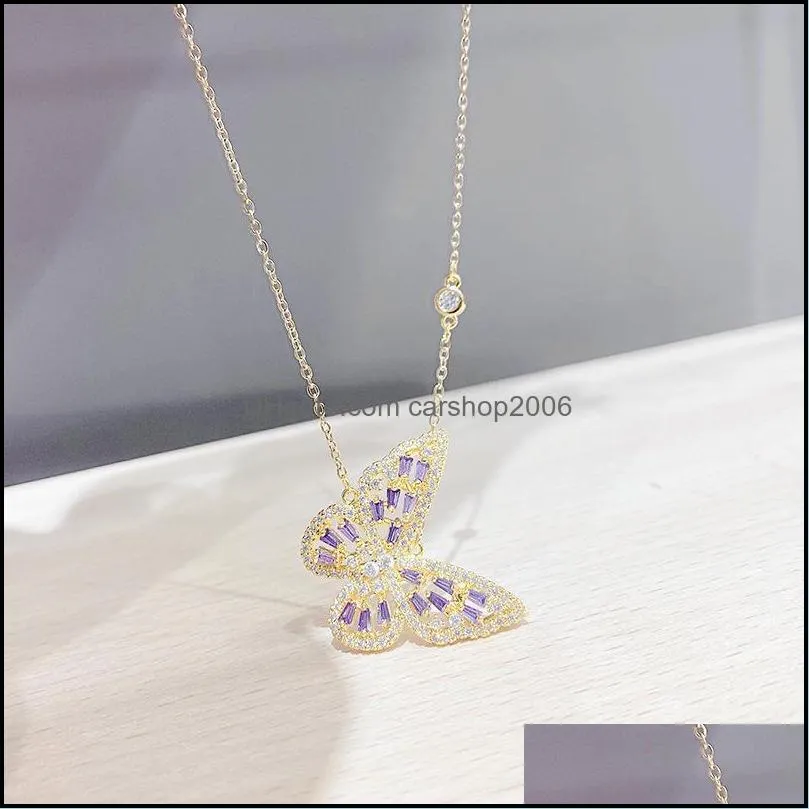 Chains Exquisite CZ Zircon Butterfly Pendant&necklaces For Women Elegant 14K Real Gold Plated Charm Necklaces