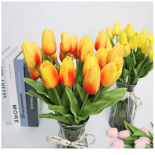 100pcs Tulips en latex Artificial PU Bouquet Véritable Touch Fleurs pour la décoration de la maison Décoratif de mariage 8 couleurs Option