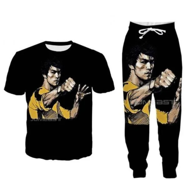 Commercio all'ingrosso - 2022 New Fashion Casual Bruce Lee 3D All Over Print Tute T-shirt + pantaloni da jogging Suit Donna Uomo @ 013