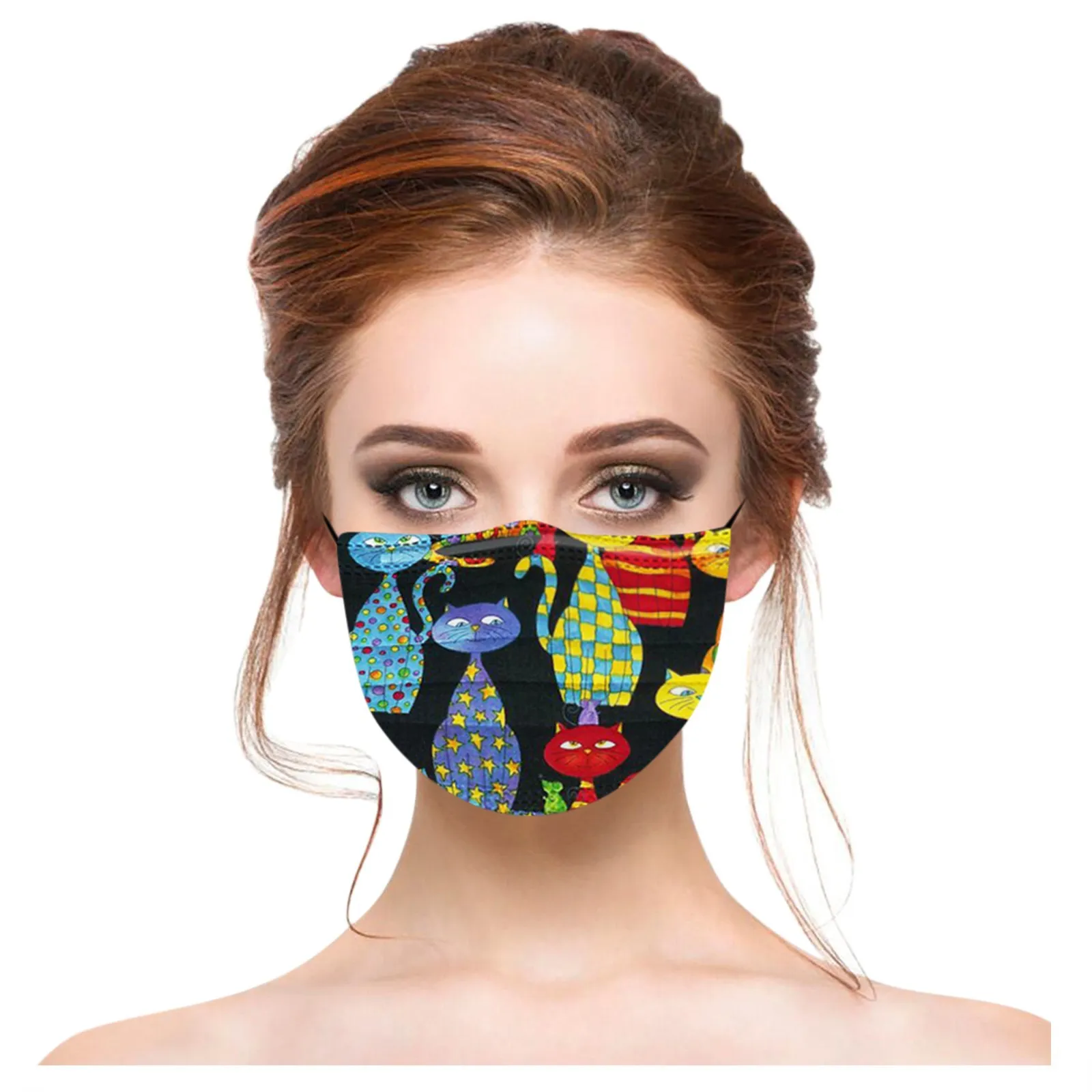 Masque jetable imprimé chat de dessin animé pour adultes, masques en tissu de coton à trois couches anti-poussière et coupe-vent, nouvelle collection 2021