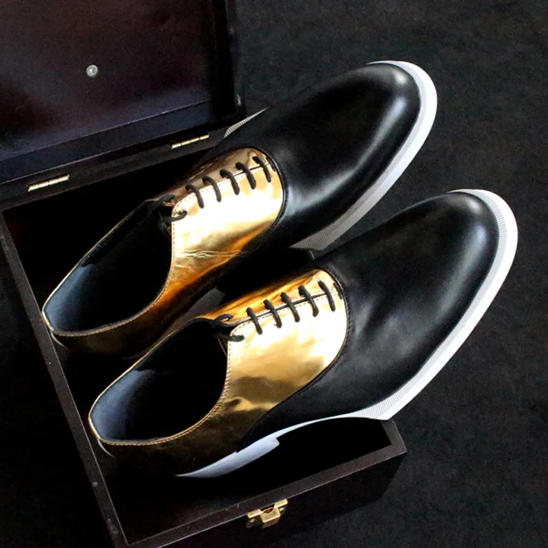 Mode fait à la main or noir hommes Oxfords cuir de vache messieurs Derby chaussures mâle Brogue mocassins chaussures habillées