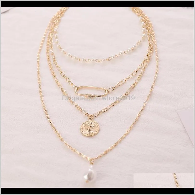 2020 fashion gold color coin pendant necklace for women thick layered clavicle chain imitation pearl chocker collier jewelry1
