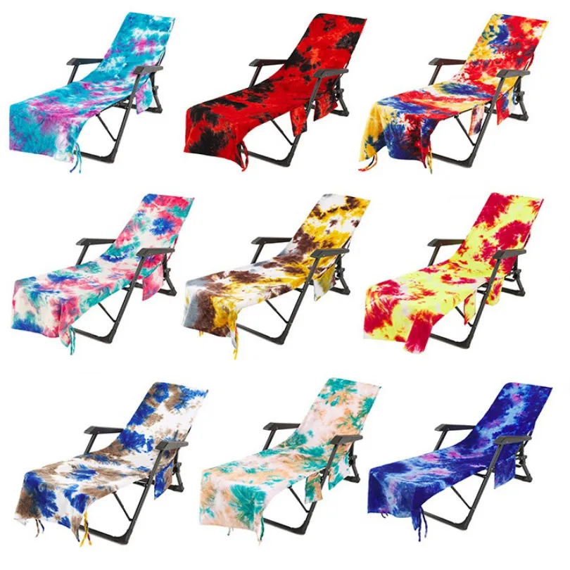 Tie Dye Beach Chair Cover With Side Pocket Colorful Chaise Lounge Towel Covers Sun Lounger Sunbathing Garden Water Absorption HH21-292