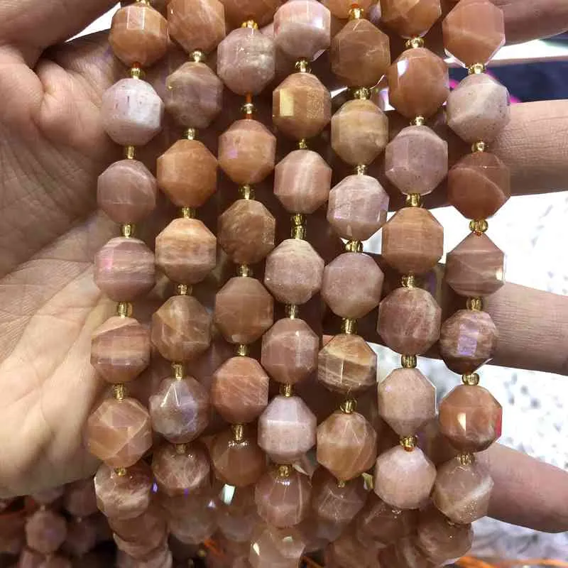 Oryginalne Sun 10mm Pink Moonstone fasetowane koraliki, luźne koraliki biżuterii z kamienia, 1 z 15 "Pełna strand