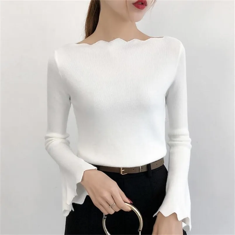 Jesień i zima damska koszula kołnierzowa z długim rękawem sweter Slim Sleeve Slim Slim 210427