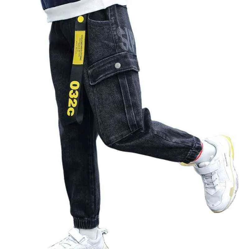 Printemps automne jean pour garçons nouveau 2022 Version coréenne mode beau taille élastique mince décontracté Denim pantalon vêtements pour enfants G1220