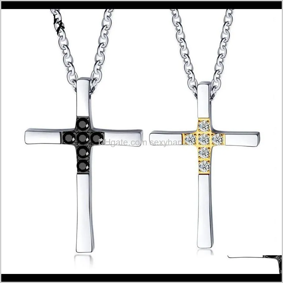 fashion women men couple love choker necklace cross pendant anniversary gift crystal stainless steel chain hip hop jewelry for women