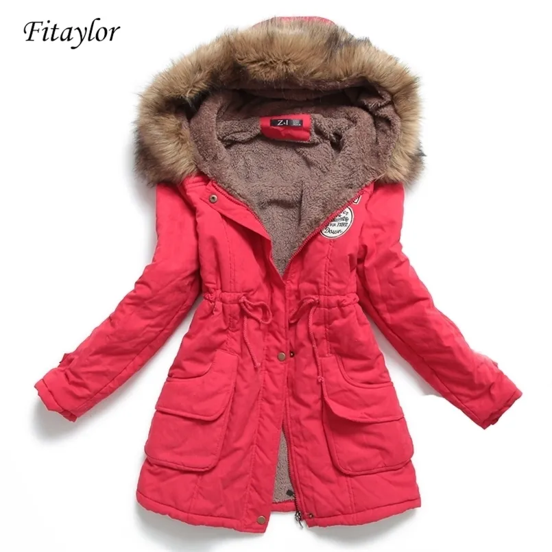 Fi Giacca invernale da donna Cappotto medio-lungo addensato Cappotto imbottito con cappuccio Slim Parka Giacca imbottita in cotone Soprabito 211221