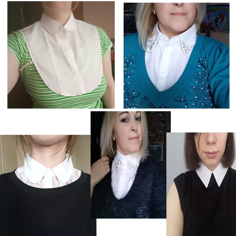 Womens-Cotton-Fake-Collar-Simple-White-Black-tie-Female-half-shirt-crochet-false-collar-Detachable-Accessories
