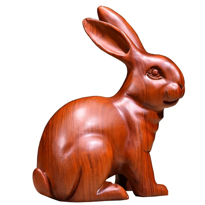 Rabbits Decor Rosewood Carved Rabbit Statue Lucky Zodiac Ornament