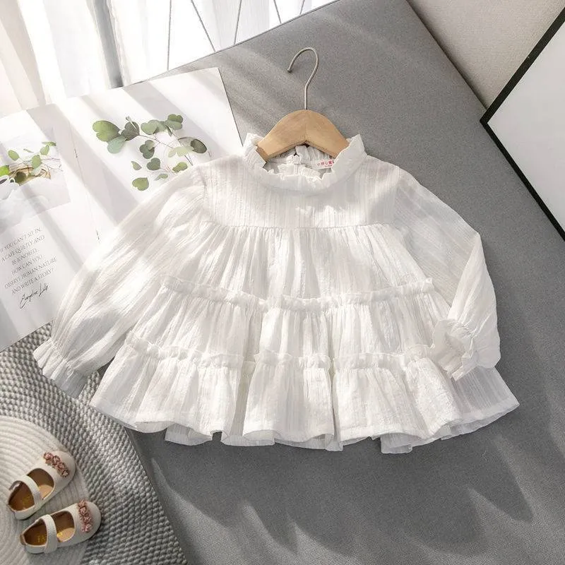 White Lace T-Shirt Spring Striped Baby Long Sleeve Tops Cute Shirts School Girls Blouses 20220228 Q2