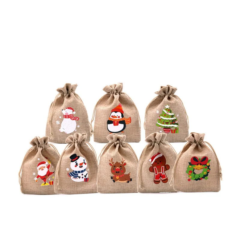 linen christmas drawstring gift bag jewelry pouch bags mix color