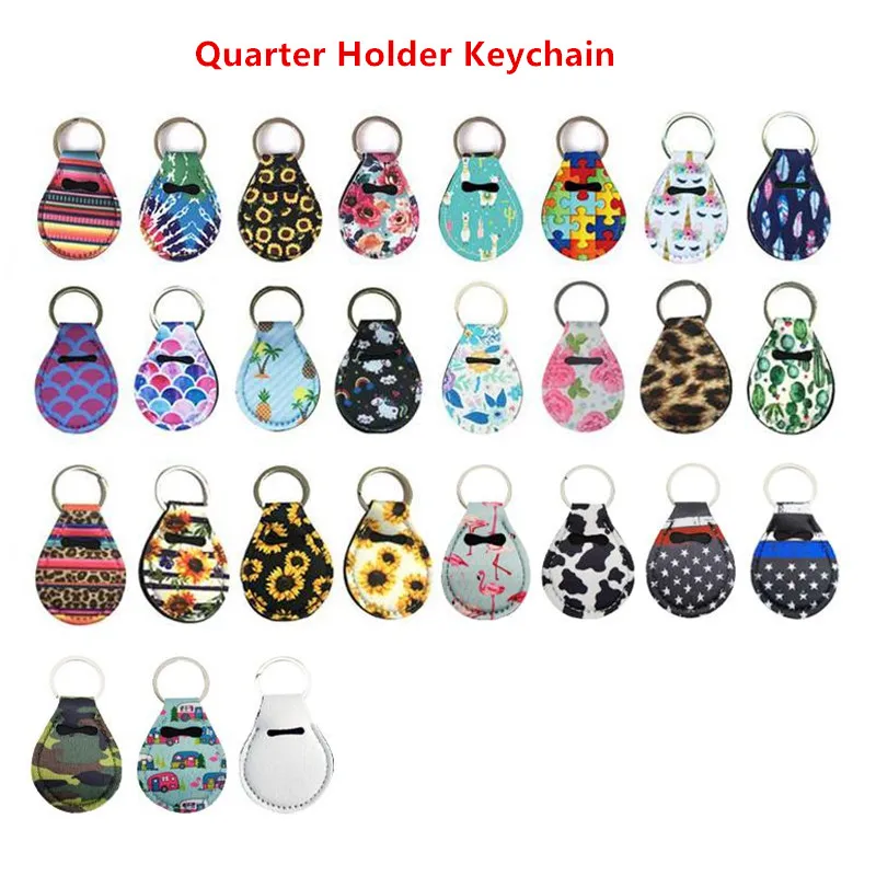 Personalized Party Favor 27 Design Neoprene Quarter Holder Keychain Diving Material Coin Keychains Guitar Pick Holders Unicorn Pattern Print With Metal Ring