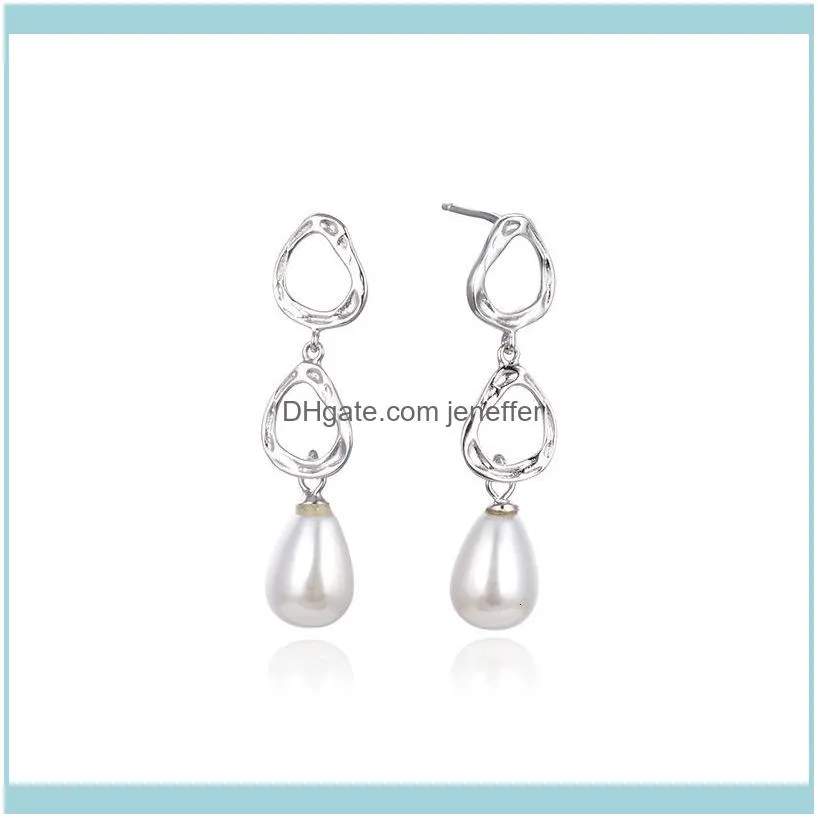 love fashion drop pearl S925 silver Proud temperament geometric long earrings female 004478