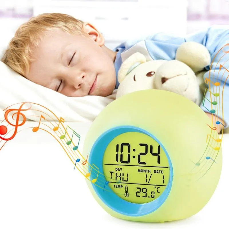 Autres accessoires d'horloges Creative 7 Rétro-éclairage coloré Réveil horloge de bille numérique Bureau Kids Bureau rond LED Snooze Table