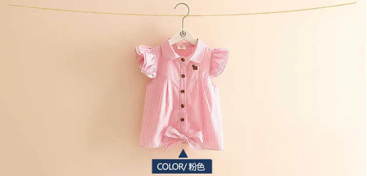  Summer Stripe Butterfly Sleeve Girls Clothing Baby Child Short-Sleeve Shirt (5)