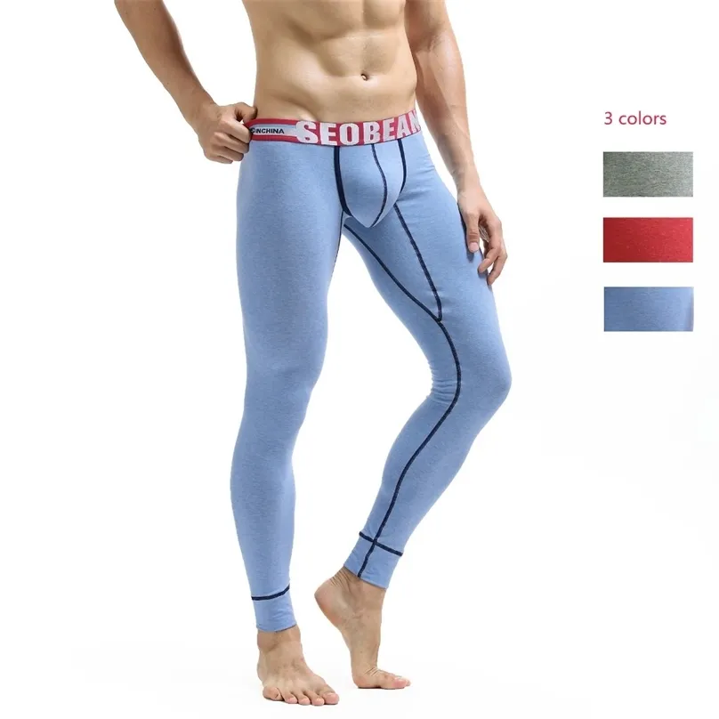 Seobean winter heren kleurrijke massief katoen lange johns mode mannelijke legging broek 211105