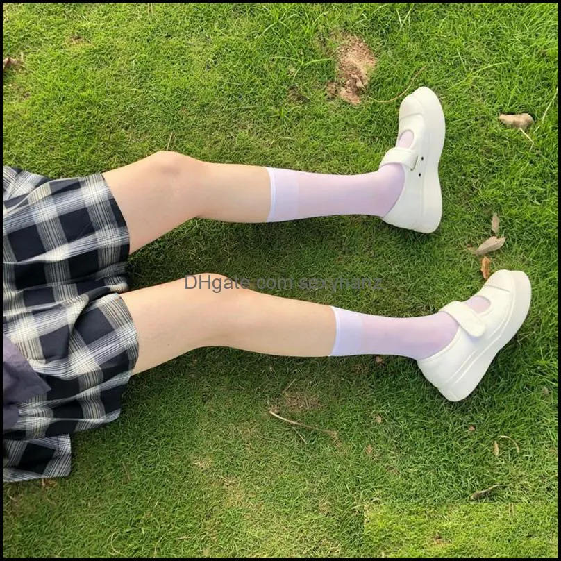 Socks & Hosiery Japan Style Ultra-thin Women Sexy Black White Nylon Long Girls Transparent High Knee Leg Medias Elastic