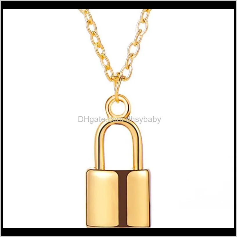 new european and american cross border jewelry simple fashion metal electroplating lock necklace personalized women`s clavicle chain