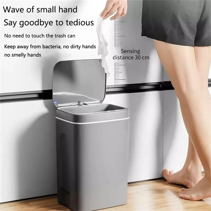 Intelligent papperskorgen kan automatisk sensor soptin smart elektrisk avfall bin hem skräp för kök badrum sopor 211222