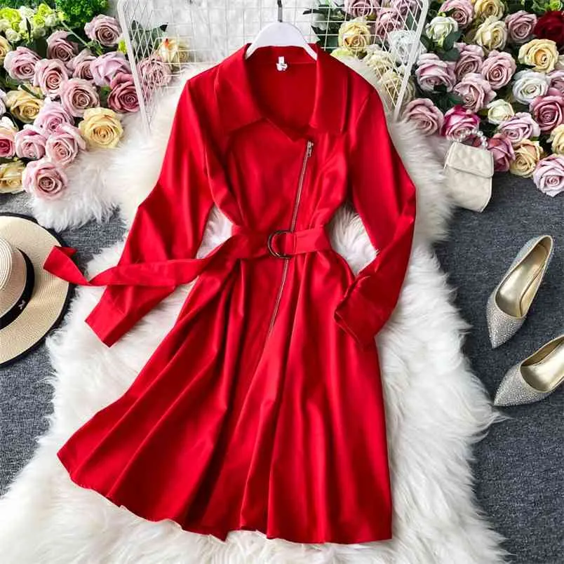 Spring Autumn Women's Coat French Retro Solid Color Lace-up Waist Slimming Jacket Long-sleeved Casual Female Coats LL908 210506