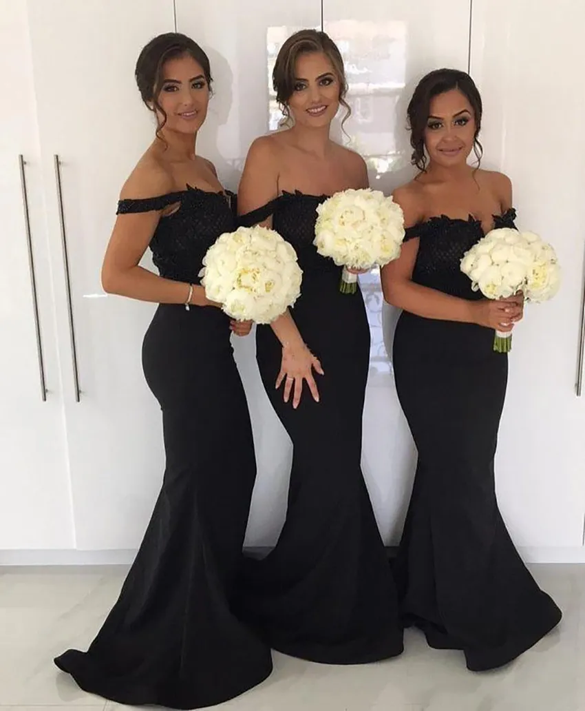 Off Sexy the Shoulder Mermaid Black Bridesmaid Dresses 2021 Custom Made Maid of Honor Gowns Formal Wedding Guest Dress