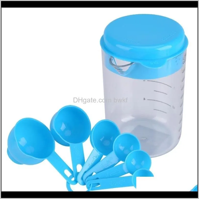 7 pcs/set blue plastic cup measuring tools sets for kitchen baking coffee graduated spoons