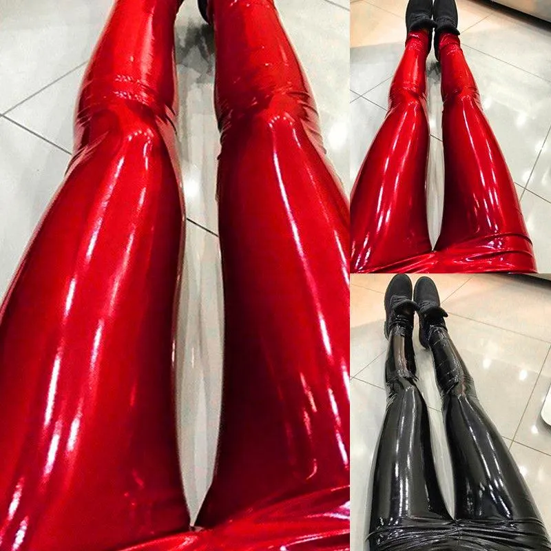 Womens Punk Wet Look PU Leather Slim Fit Trousers Faux Patent Leather Leggings For Clubwear From Choxxxcomb 15.96 DHgate.Com