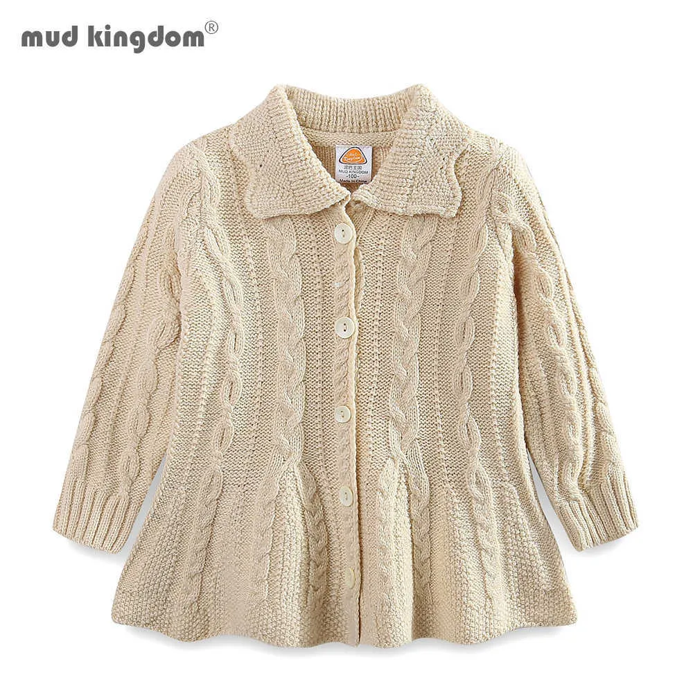 Mudkingdom Girls Cardigan Sweater Ruffle Button Children Knitted Outerwear Baby Spring Autumn Kids jacket 210615