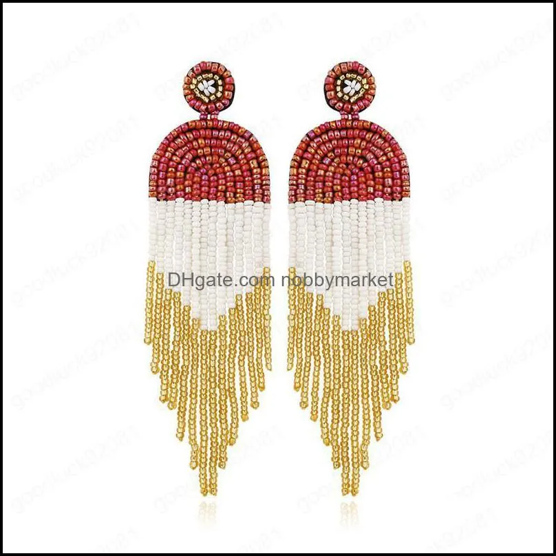 New Ethnic Jewelry Chic Tassel Drop Earrings Women Girls Bohemian Long Tassels Beaded Handmade Earrings Fashion Gifts Ear Stud