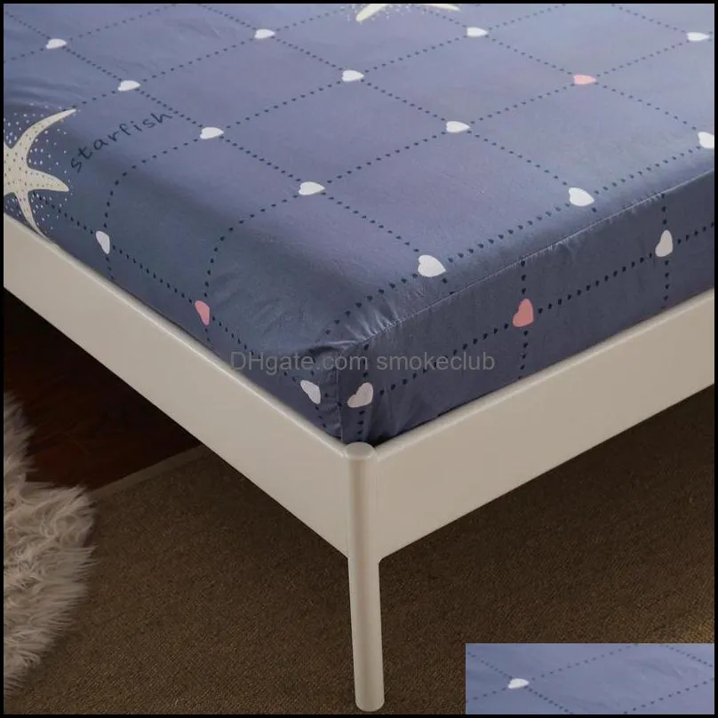 Sheets & Sets 1pcs 100%Polyester Printed Fitted Sheet Mattress Cover Four Corners With Elastic Band Starfish Print Bed Sheet(no Cases)
