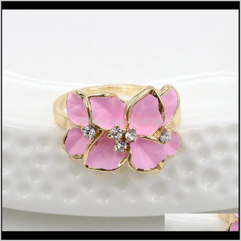 foreign trade hot sale cute retro ring gardenia flowers crystal oil painting ring for women and girl