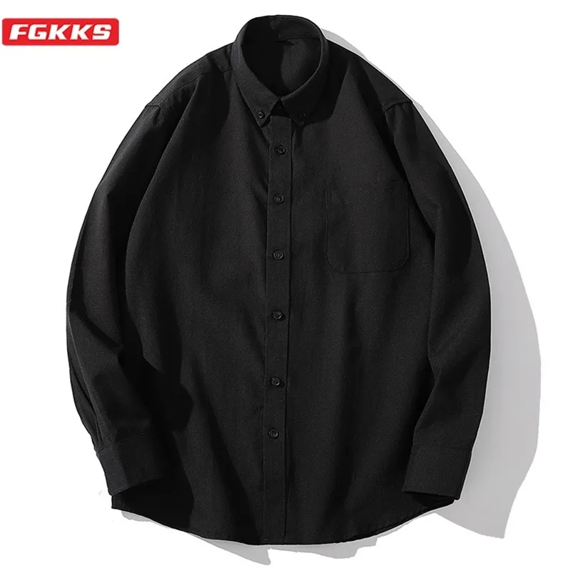 FGKKS marque de mode hommes chemises à la mode hommes d'affaires décontracté Oxford printemps automne à manches longues solide mâle 210721