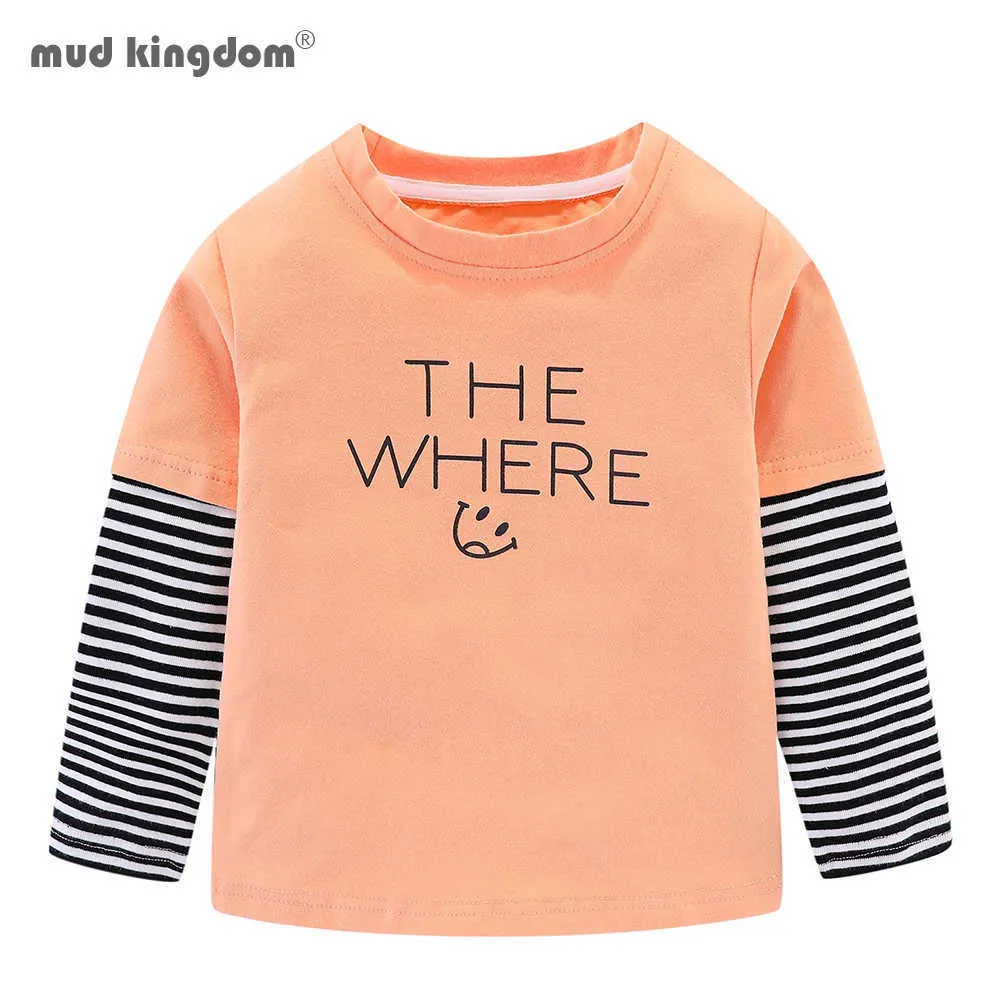 Mudkingdom Boys Girls T-Shirts Patchwork Striped Letter Dinosaur Bear Pattern Tops for Kids 210615