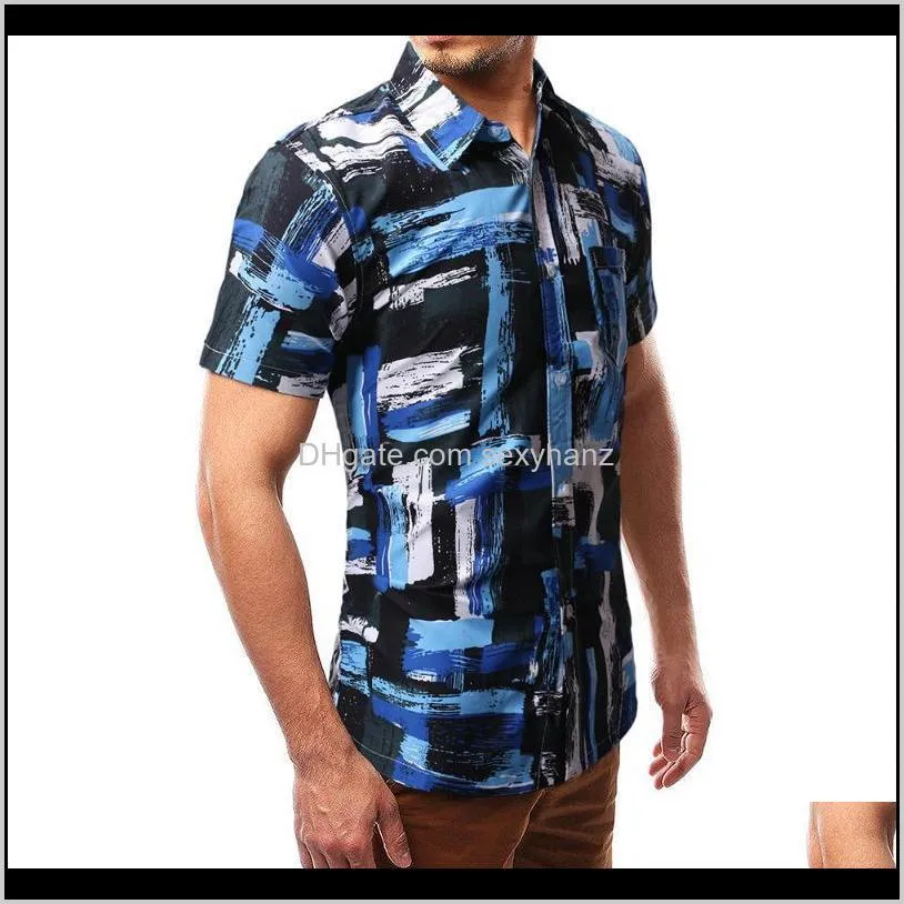 mens colorful splatter paint pattern print shirt brand design slim fit short sleeve chemise homme fashion splash ink shirts men