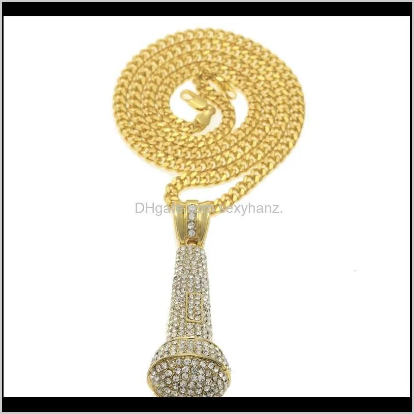 mens iced out necklace fashion microphone pendant hip hop jewelry gold cuban chain necklaces