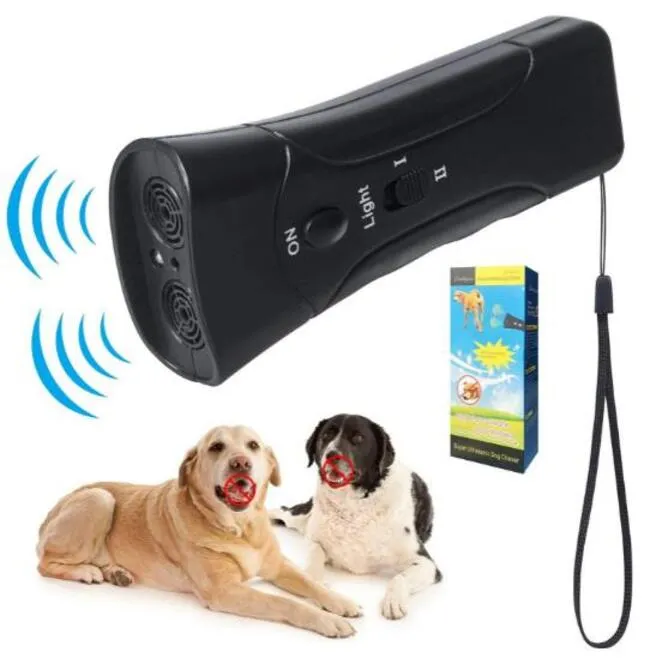 3 في 1 الموجات فوق الصوتية LED PET DOG REPELLER STOP STOP BLAK Trainer Trainer Device Anti Barking Flashliprigh