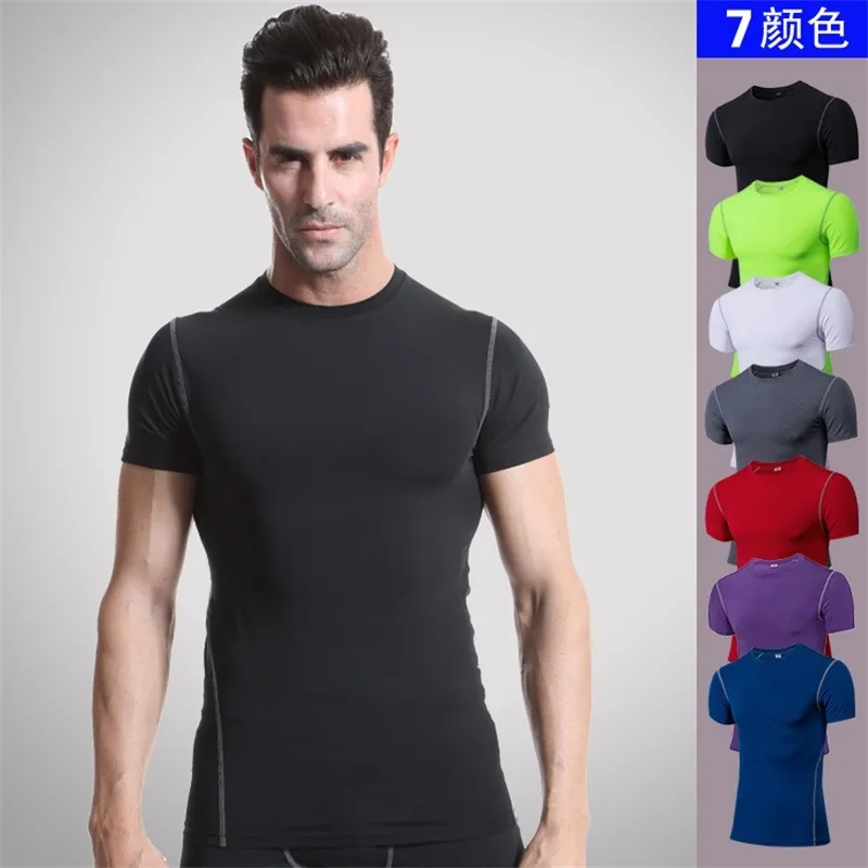 Brand Quick Dry Compression Shirt Men's Short Sleeve T-Shirts Fitness Tight workout Jersey Gyms tops Sportswear clothing 210421