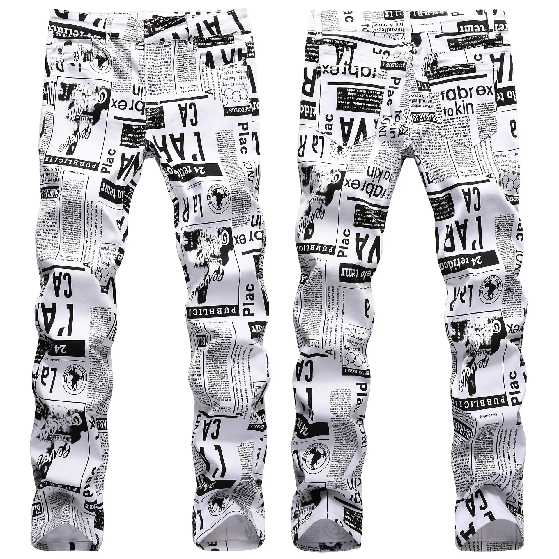 Mens Quality Street Fashion Prints Jeans Slim-Fit Stretch Denim Pants kranten Painting Party Party Cool Casual Jean