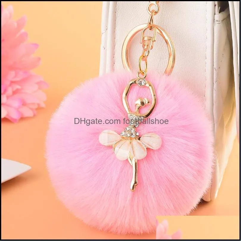 ZOEBER Gold Key Chain Pom Pom Key Rings Fake Rabbit Fur Ball KeyChain Pompom Angel Girl Fourrure Pompon Women Bag Charms Jewelry