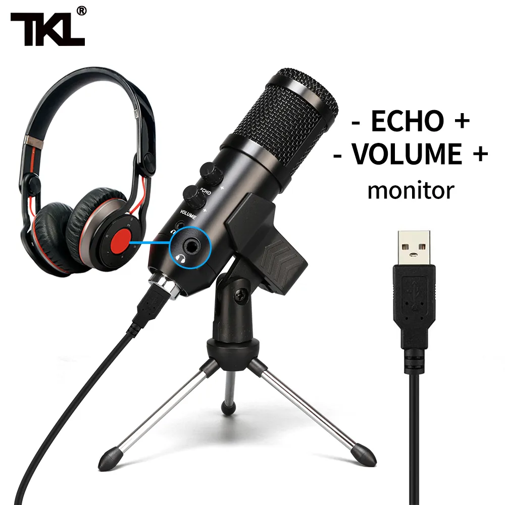 Microfono a condensatore per podcast USB TKL Streaming professionale per PC Kit di microfoni unidirezionali Registrazione di giochi YouTube