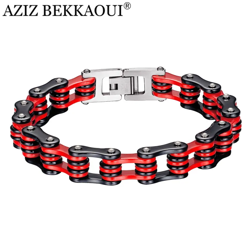 AZIZ BEKKAOUI Red Stainless Steel Classic Style High Quality Bicycle Chain Link For Men Width Fashion Bracelet