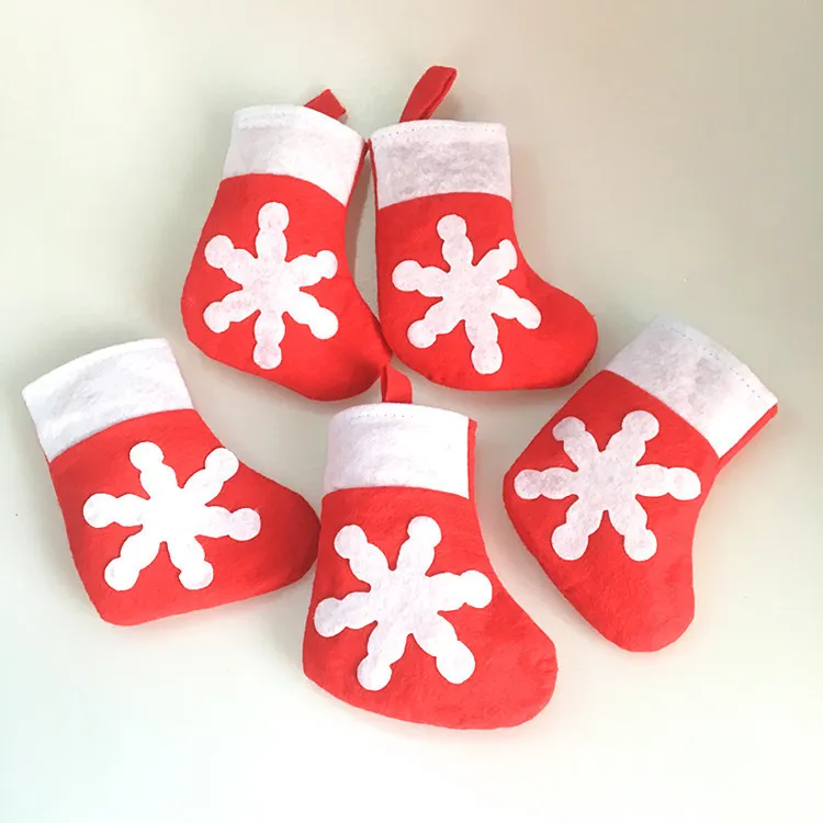 Mini Christmas Stocking Snowflake Bestektassen Xmas Woondecoratie Santa Sokken Mes Vork Servies Houder Kerstcadeauzak W-00906