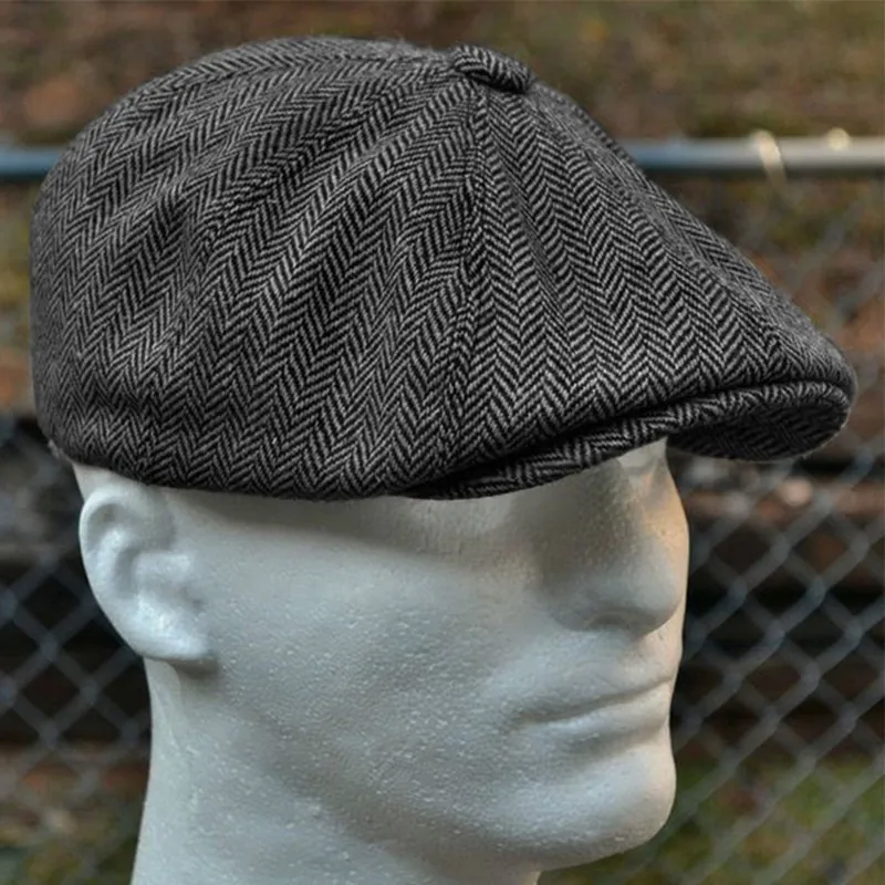laine unisexe automne hiver gavroche casquettes hommes et femmes chaud Tweed octogonal chapeau pour hommes détective chapeaux rétro casquettes plates chapeau
