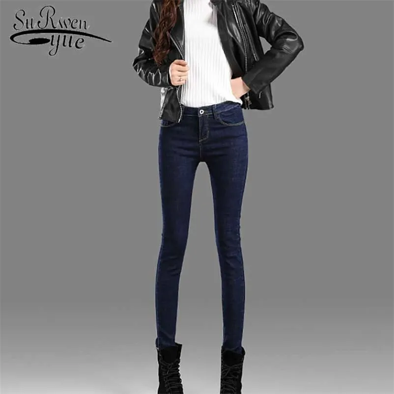 Jean noir pour femmes Skinny taille haute printemps et automne pantalon en Denim de coton élastique avec Style coréen 10833 210510
