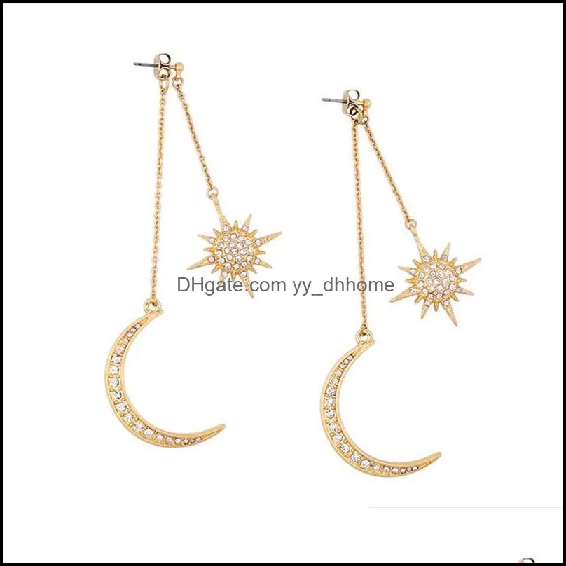 Dangle & Chandelier 2021 Arrival Fashion Classic Geometric Women Earrings Asymmetric Of Star And Moon Female Korean Jewelry