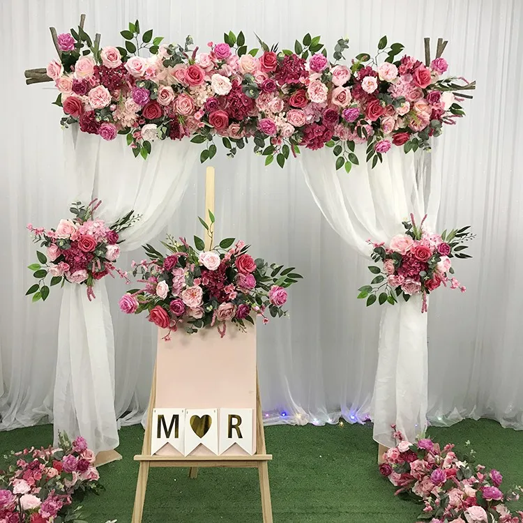 Pink Rose Red Artificial Flower Gazebo Tieback Wedding Sign Table Runners Wreath Backdrop Garland Floral Arrangement Decor