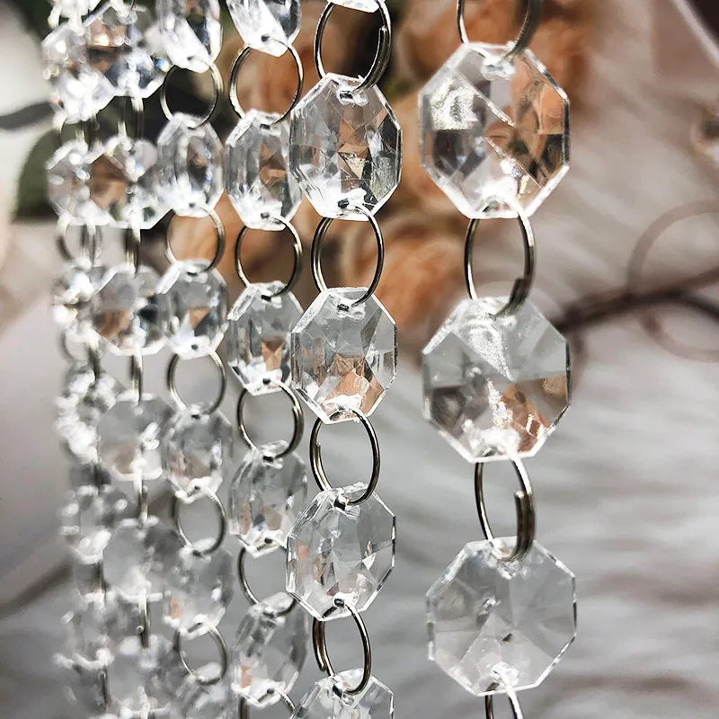 Decorazioni per feste 66 ft Crystal Garland Strands 14mm trasparente in vetro acrilico ottagono perline catena centrali da sposa manzanita albero hanging decor