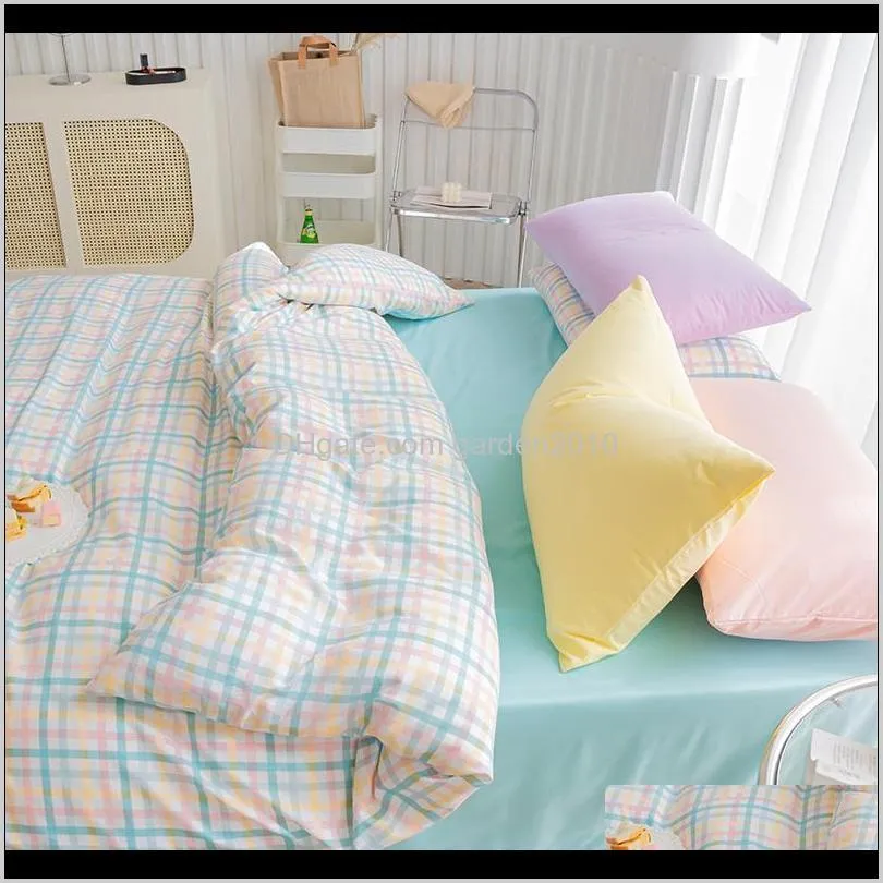 plaid bedding sets cute quilt cover pillowcase blue bed flat sheets modern duvet cover sets twin full single girls bedclothes