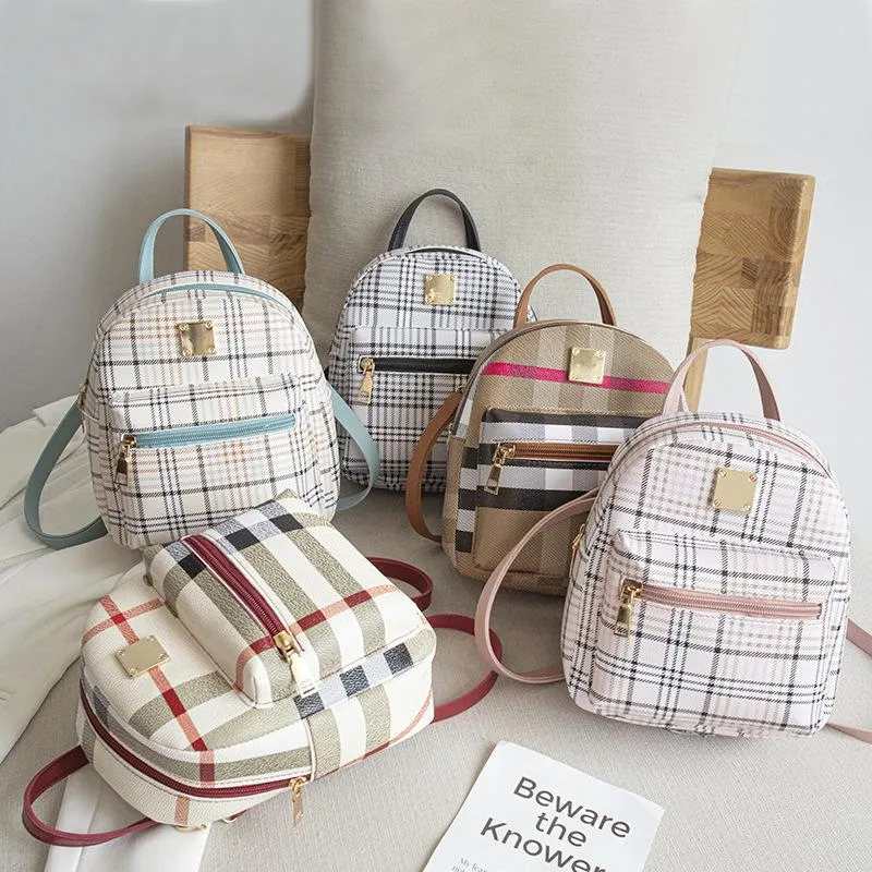 Mini sac à dos femmes sac de téléphone pour adolescentes enfants multi-fonction petit sac à dos femme Plaid épaule dames Style scolaire